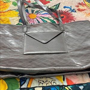 Titanium Silver Leather Quilted Women's Tote Bag